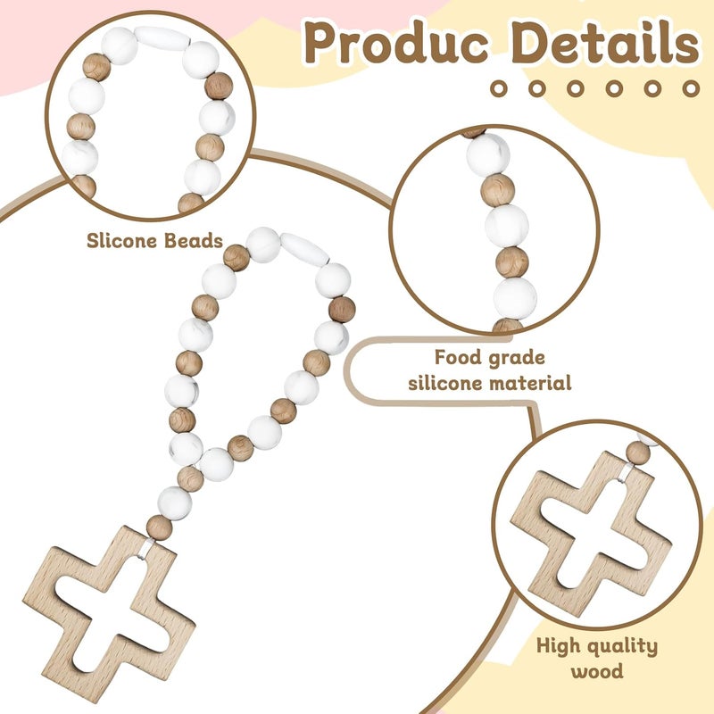 Sumalon Cross Baptism Silicone Rosary, First Communion Rosary Collection Shower Christian Communion Gifts (Long White) - Image 3